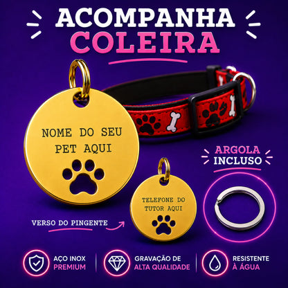 Pingente para cachorro Inox Redondo Dourado 2,5x2,5cm