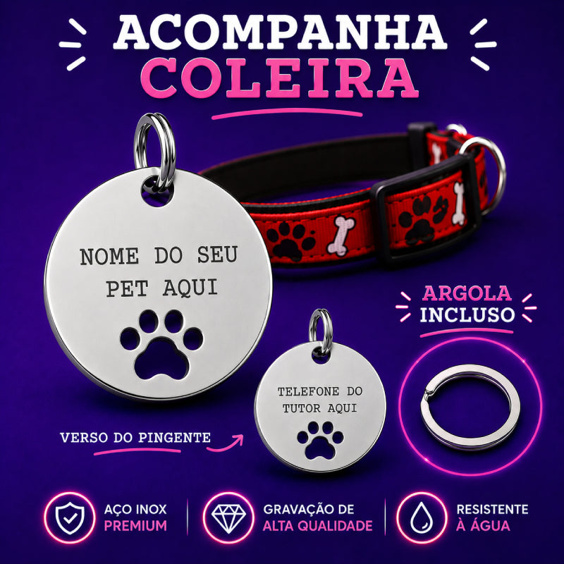 Pingente para Cachorro Inox Redondo Prata 2,5x2,5cm