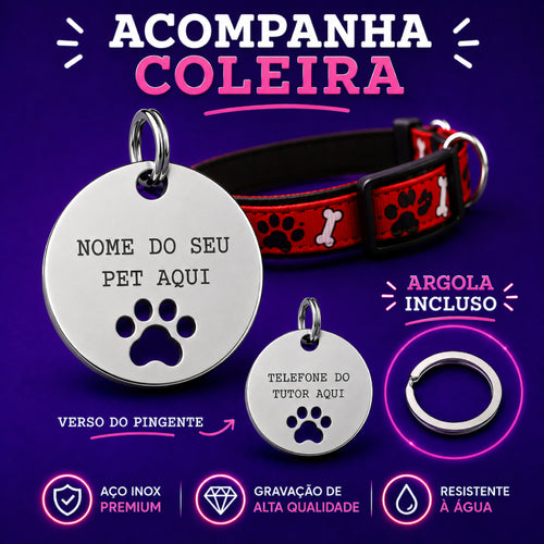 Pingente para Cachorro Inox Redondo Prata 2,5x2,5cm