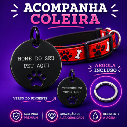 Pingente para cachorro Inox Redondo Preto 2,5x2,5cm