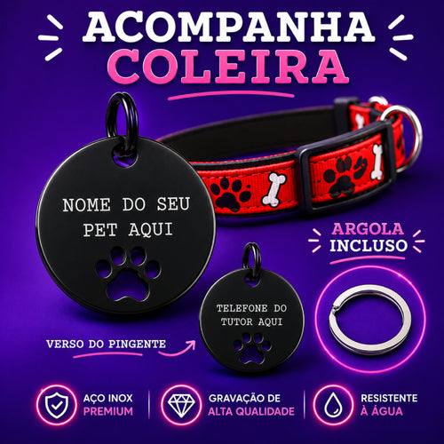 Pingente para cachorro Inox Redondo Preto 2,5x2,5cm